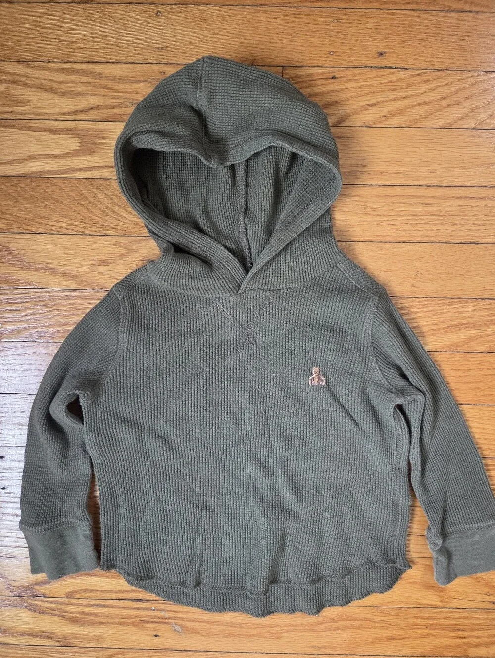 GAP Toddler Waffle Knit Hoodie- Sable Brown & Army Jacket Green 2 Years